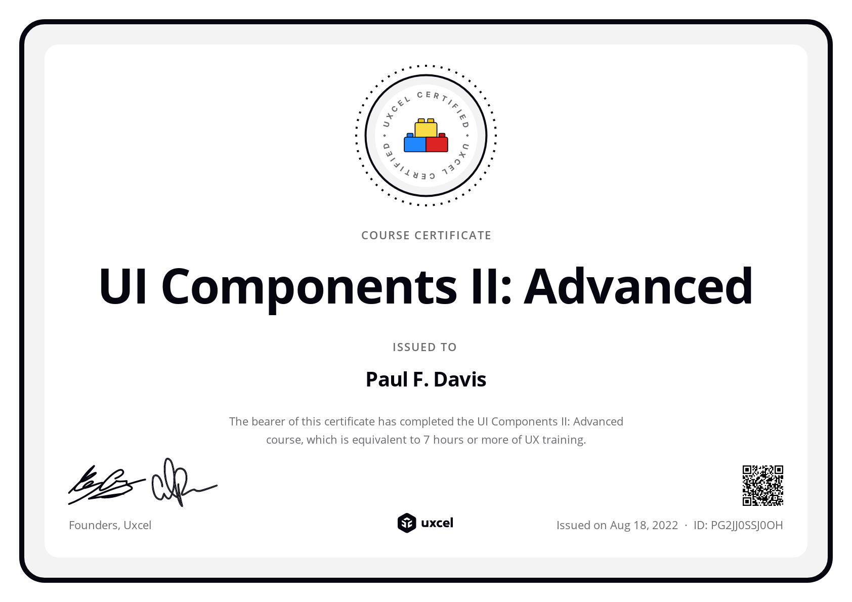 Paul F. Davis's certificate